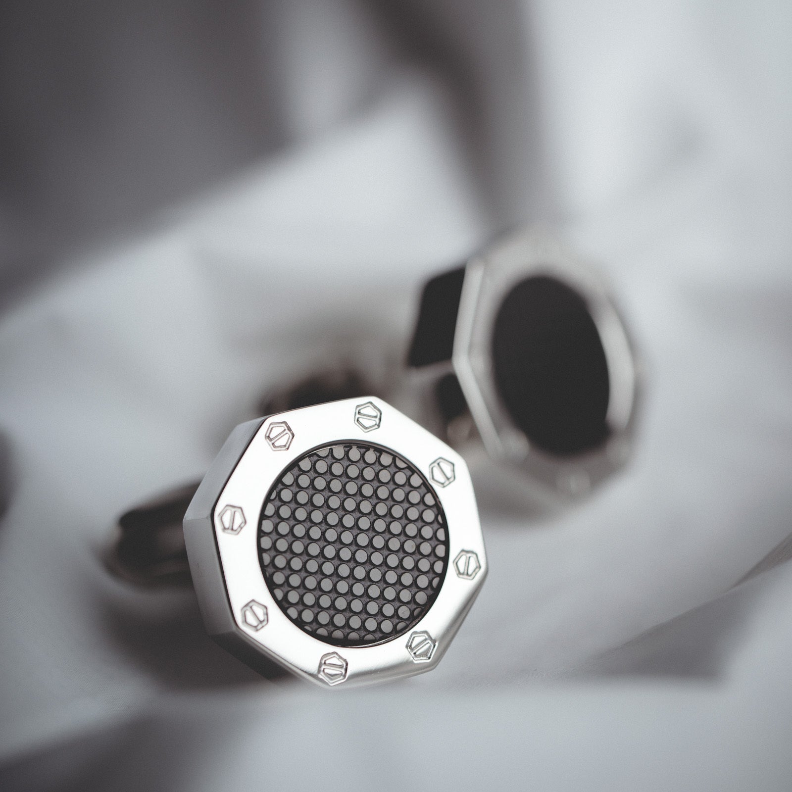 French Silver Black Cufflinks