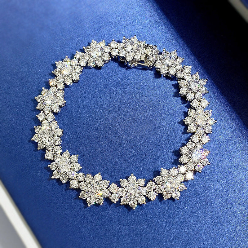 925 Silver Artificial Diamond Flower-shaped Bracelet