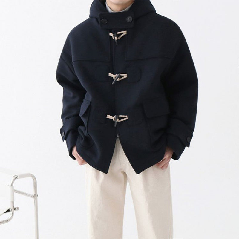 Cotton Loose Horn Button Woolen Overcoat