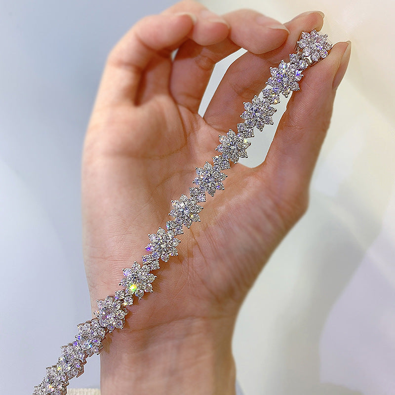 925 Silver Artificial Diamond Flower-shaped Bracelet